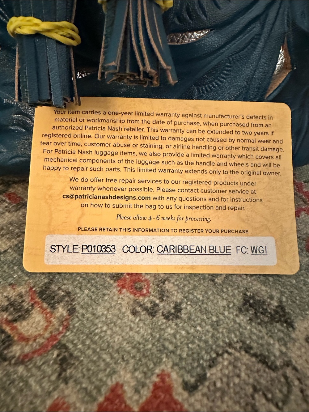Patricia Nash ‘ Octavia’ Blue Tooled Leather Tassel Hobo Bag. NWOTs - Picture 12 of 14